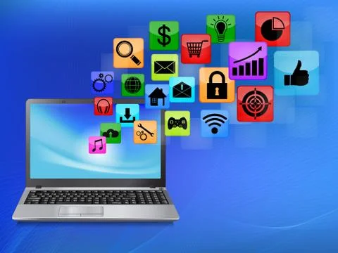 Laptop with application icon Stock Illustration