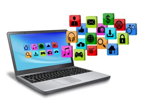 Laptop with application icon Stock Illustration