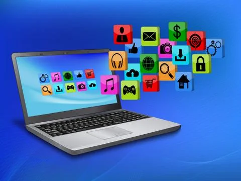 Laptop with application icon Stock Illustration
