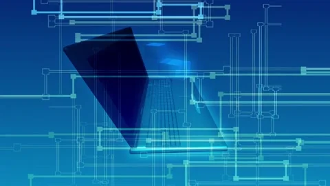 Laptop Are Moving With Blue Background Loop Stock Footage 201485339