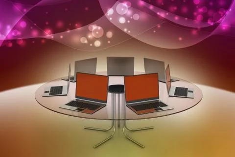 Laptop around the table Illustrazione stock