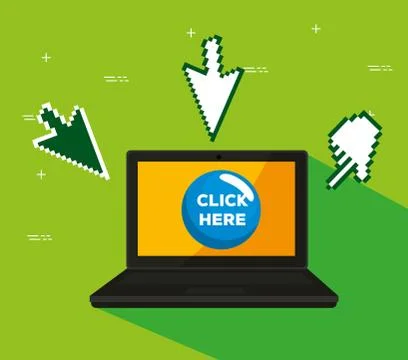 Laptop with arrow mouse pixel cursor Stock Illustration