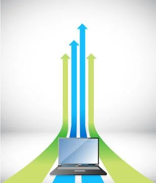 Laptop arrow rising toward same direction success concept illustration design Stock Illustration