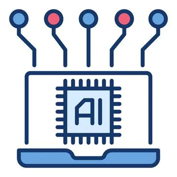 Laptop with Artificial Intelligence AI vector colored icon or sign Stockillustratie