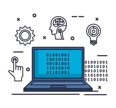 Laptop with artificial intelligence icons Illustrazione stock