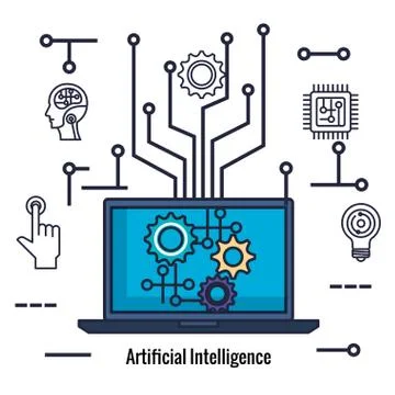 Laptop with artificial intelligence icons Stock Illustration