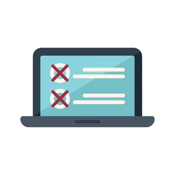 Laptop assignment icon flat vector. Document test Stock Illustration