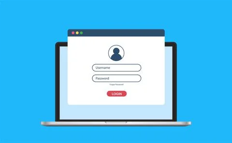 Laptop with authorization on browser page, login and password of the user to the Stock Illustration