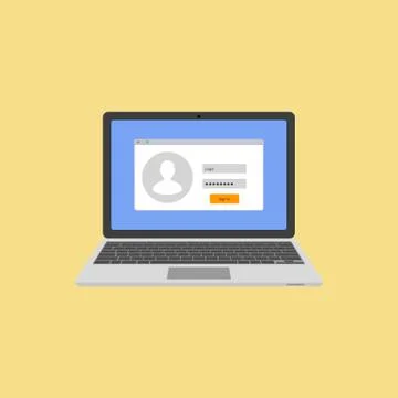 Laptop with authorization on the screen. Login and password of the user Illustrazione stock
