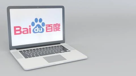 Laptop with Baidu logo. Computer technology conceptual editorial 3D rendering Stock-Illustration
