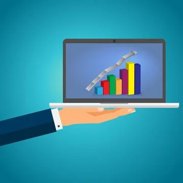 Laptop with a bar chart Stock Illustration