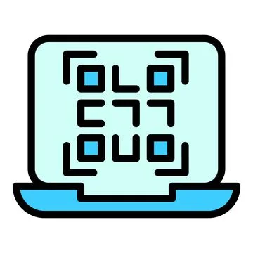 Laptop barcode icon vector flat Illustration