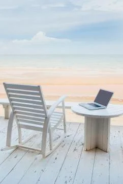 Laptop at the beach Stock Photos