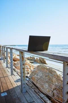 Laptop on the beach 写真素材