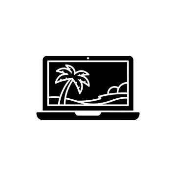 Laptop with Beach Reflection Remote Work Icon Stock Illustration