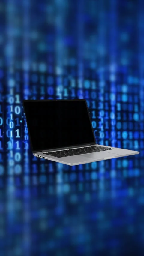 Laptop on binary background Stock Footage 345455276