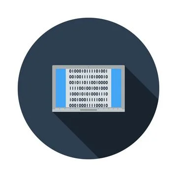 Laptop With Binary Code Icon 스톡 일러스트