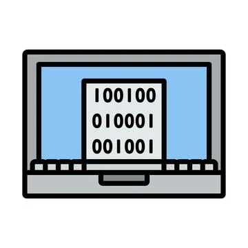 Laptop With Binary Code Icon Stock Illustration