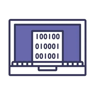 Laptop With Binary Code Icon 스톡 일러스트