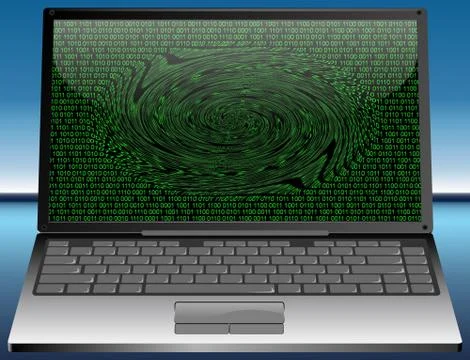 Laptop with binary code Stockillustratie