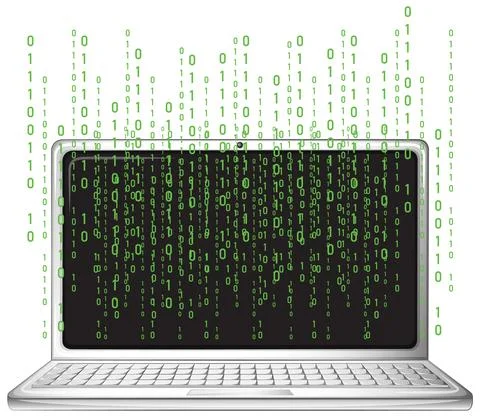 Laptop with binary code screen Illustrazione stock