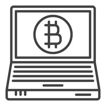 Laptop with Bitcoin sign vector Cryptocurrency linear icon or logo element 스톡 일러스트