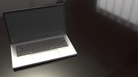 Laptop  on black background  3d rendering. Stock Illustration