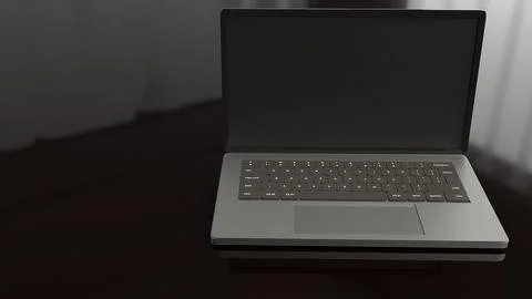 Laptop on black background 3d rendering. Stock Photos
