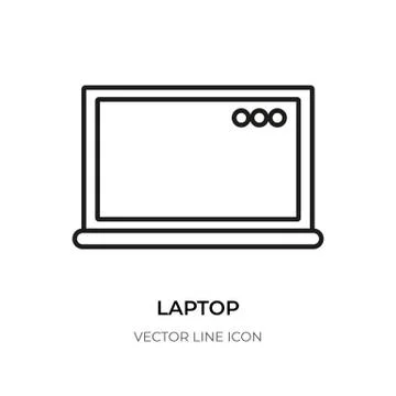 Laptop black line icon computer pc notebook vector Stock Illustration