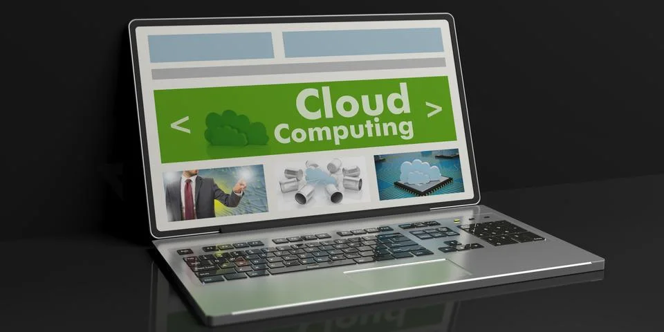 Laptop black silver cloud computing screen black back Stock Illustration