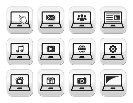Laptop black vector buttons set Stock Illustration