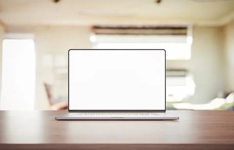 Laptop with a blank frameless screen on the table - 3d render Stock Illustration