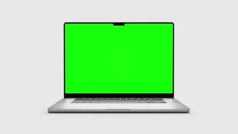 Laptop with a blank green screen  the computer falls down, bounces off the .. Stock Footage 299268410
