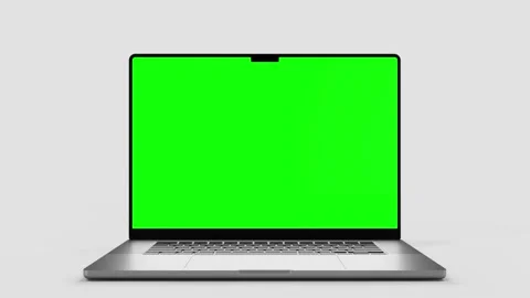 Laptop with a blank green screen  the computer falls down, bounces off the .. Stock Footage 299793034