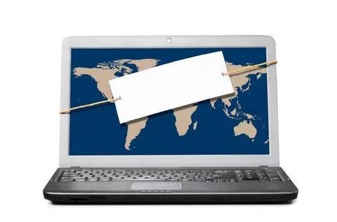 Laptop with blank note laptop with blank note on white background Copyrigh... Stock Photos