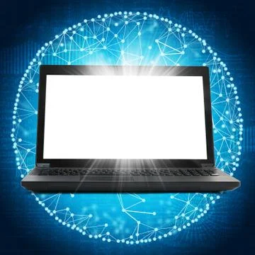 Laptop with blank screen and connected dots Stock Illustration