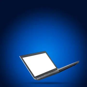 Laptop with blank screen on blue background Stock Illustration