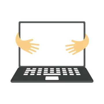Laptop with blank screen flat vector illustration. Business, remote job Stock Illustration