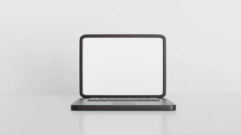 A laptop with a blank screen on a light background for website mockups, onlin Stock Photos
