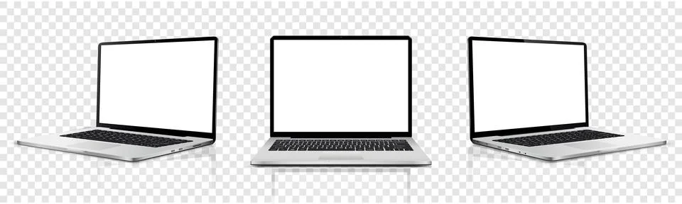 Laptop blank screen mockup. Realistic laptop in different positions isolate.. Stock Illustration