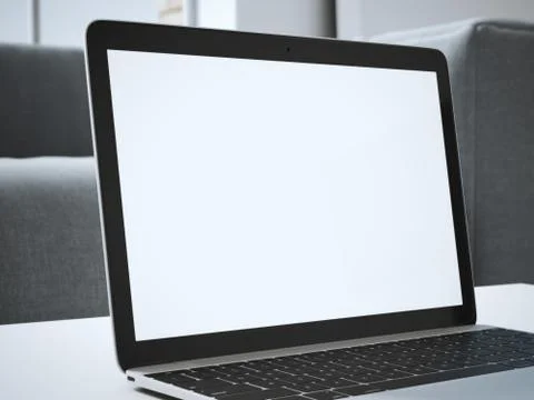 Laptop with blank screen on table Stock Illustration