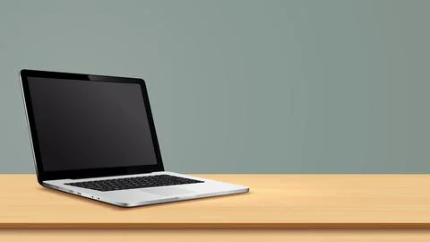 Laptop with blank screen on table Illustrazione stock