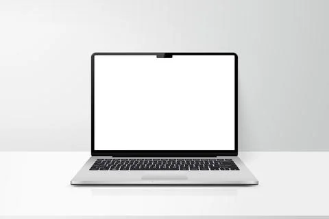 Laptop with blank screen on table realistic mockup vector illustration 스톡 일러스트