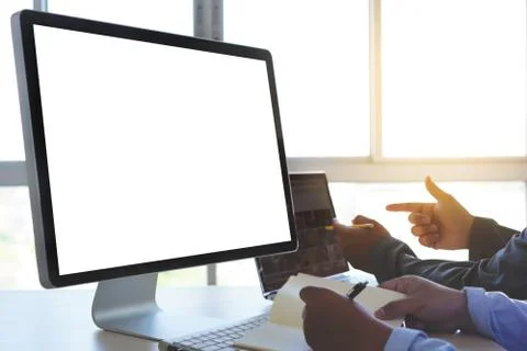 Laptop with blank screen on table. Workspace background new project on laptop Stock Photos