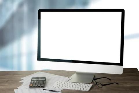 Laptop with blank screen on table. Workspace background new project on laptop Stock Photos