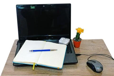 Laptop with blank screen on a white background Stock Photos