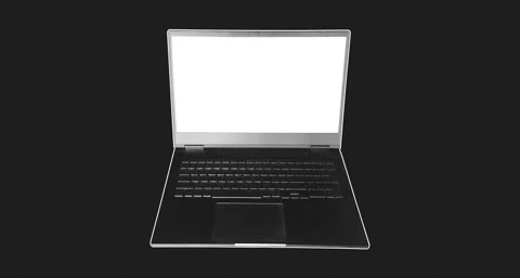 Laptop with blank white screen opens and closes in a stop motion loop animation. Stock Footage 342141620