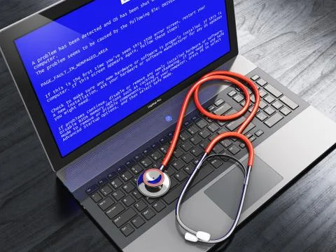Laptop with blue error screen and stethoscope Stock-Illustration