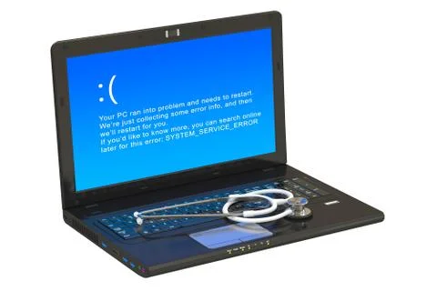 Laptop with blue error screen and stethoscope Stock Illustration