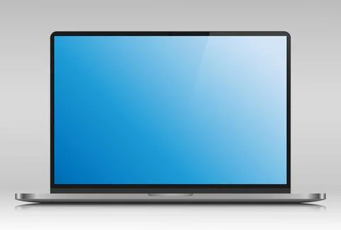 A laptop with a blue gradient screen and a glare on a gray background. Stock Illustration
